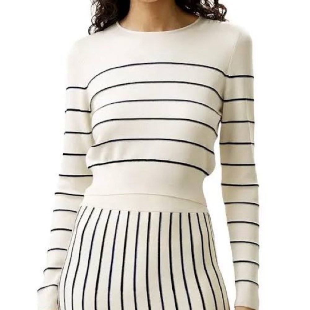 Cream and Black SILK Striped Long Sleeve Tee